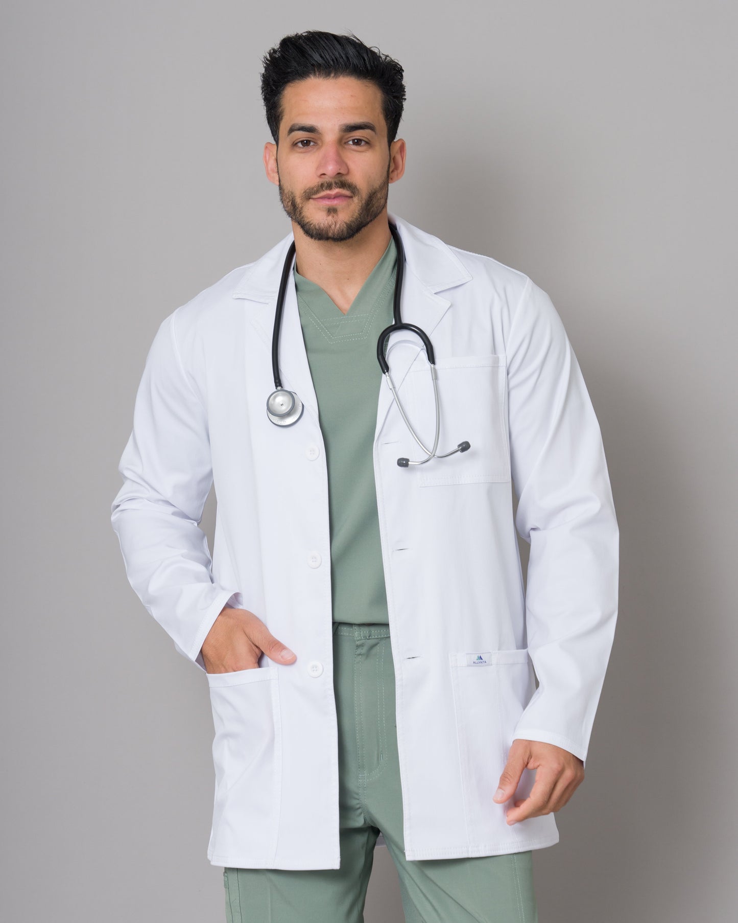 Bata Médica Allynta D1 Estilo Blanco Blanco (Hombre)
